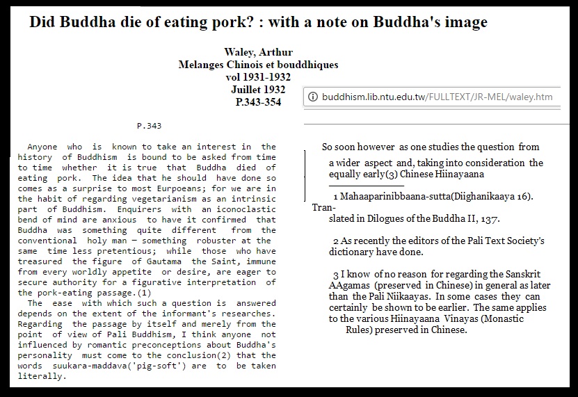 Did Buddha die of eating pork - Arthur Waley